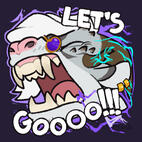 A lion-like character surrounded by purple lightning is yelling. Their face is scrunched tight with effort and strain. The text included reads "LET'S GO!"