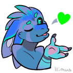 A blue-and-purple dragon-like character is blowing a kiss to the viewer.